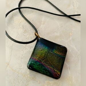 Dichroic Glass Hand Crafted Multicolor Pendant Necklace